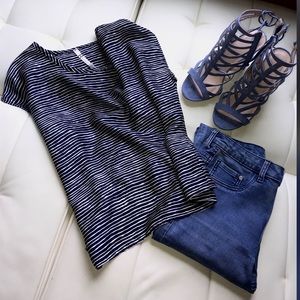 Blue and white striped top